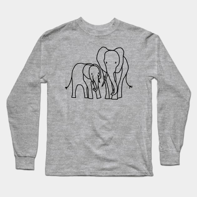 Little Elephant and Big Elephant For Kids Outline Long Sleeve T-Shirt by ellenhenryart